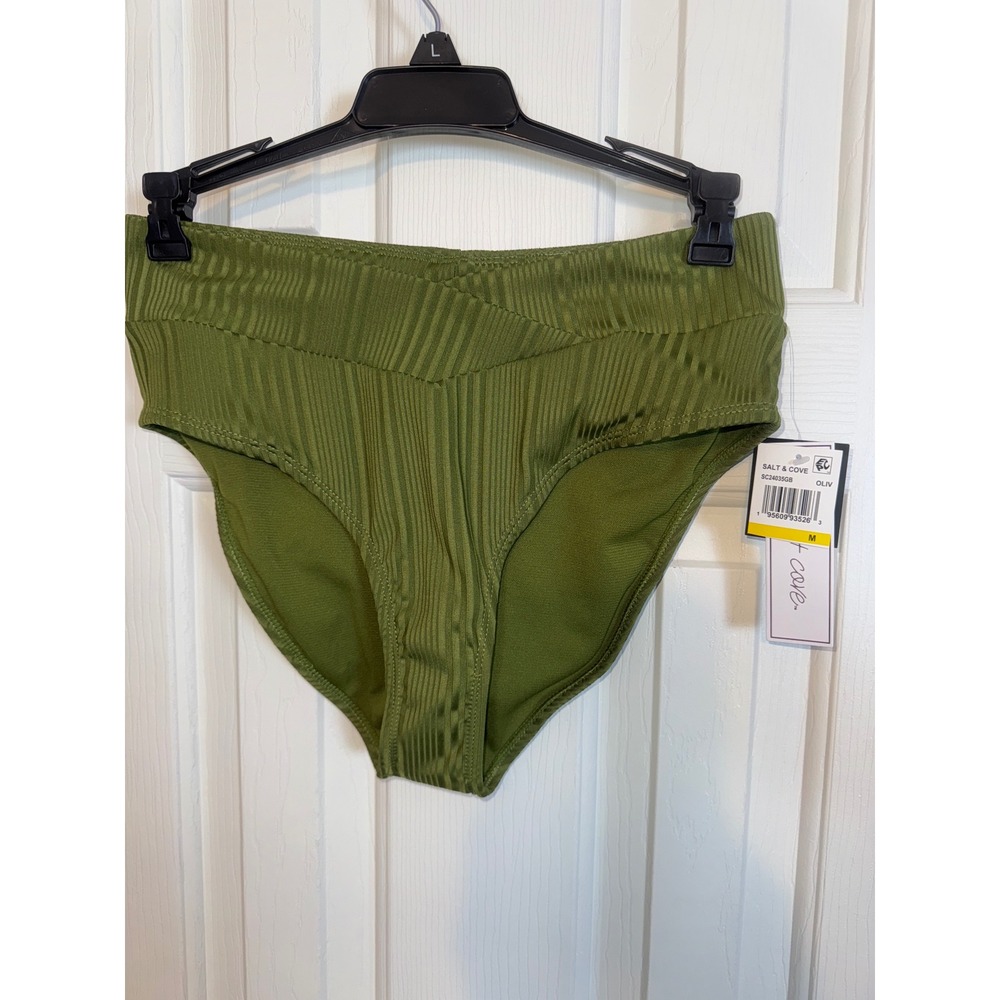 Salt & Cove Olive Green High Waist‎ Ribbed Swim Bottoms Size M